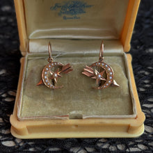 Load image into Gallery viewer, c. 1890s Gold Celestial Moon + Star Earrings