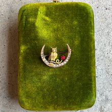Load image into Gallery viewer, c. 1890s Crescent Moon Owl Brooch