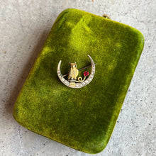 Load image into Gallery viewer, c. 1890s Crescent Moon Owl Brooch