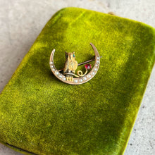 Load image into Gallery viewer, c. 1890s Crescent Moon Owl Brooch