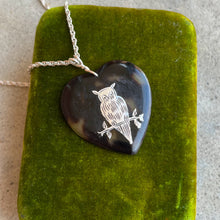 Load image into Gallery viewer, 19th c. Tortoise Shell Heart Owl Necklace