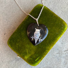 Load image into Gallery viewer, 19th c. Tortoise Shell Heart Owl Necklace