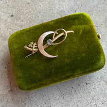 Load image into Gallery viewer, c. 1910s-1920s Golf Filled Crescent Moon Brooch