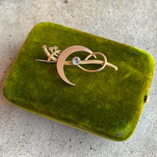 Load image into Gallery viewer, c. 1910s-1920s Golf Filled Crescent Moon Brooch