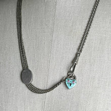 Load image into Gallery viewer, c. 1910s-1920s Sterling Silver Guilloche Enamel Heart Padlock Clasp / Pendant