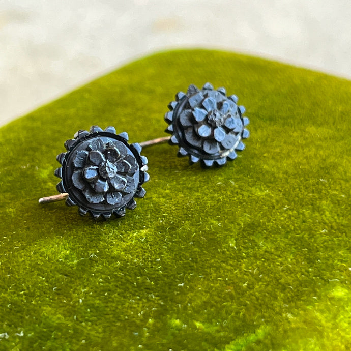 Late 19th c. Carved Jet Forget Me Not Earrings