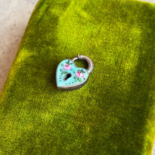 Load image into Gallery viewer, c. 1910s-1920s Sterling Silver Guilloche Enamel Heart Padlock Clasp / Pendant