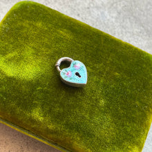 Load image into Gallery viewer, c. 1910s-1920s Sterling Silver Guilloche Enamel Heart Padlock Clasp / Pendant
