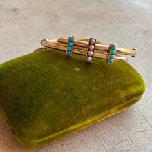 Load image into Gallery viewer, c. 1880s 14k Gold Turquoise Pearl Hinged Bangle Bracelet