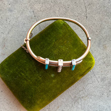 Load image into Gallery viewer, c. 1880s 14k Gold Turquoise Pearl Hinged Bangle Bracelet