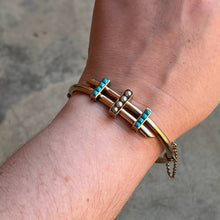 Load image into Gallery viewer, c. 1880s 14k Gold Turquoise Pearl Hinged Bangle Bracelet