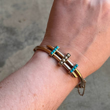 Load image into Gallery viewer, c. 1880s 14k Gold Turquoise Pearl Hinged Bangle Bracelet