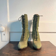 Load image into Gallery viewer, c. 1910s-1920s Green Suede Booots