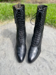 c. 1910s Black Lace Up Boots | Approx Sz 7
