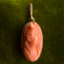 Load image into Gallery viewer, c. 1910s 14k Gold Carved Coral Goddess Diana Cameo Pendant