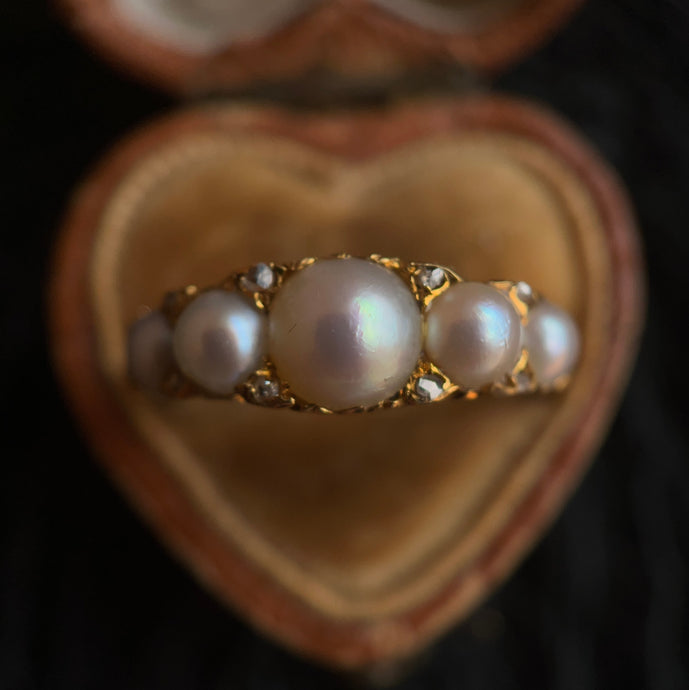 c. 1900 18k Gold Pearl Diamond Ring