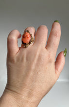 Load image into Gallery viewer, c. 1910s Coral Cameo 12k Gold Diamond Ring