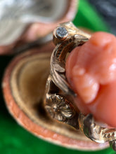 Load image into Gallery viewer, c. 1910s Coral Cameo 12k Gold Diamond Ring