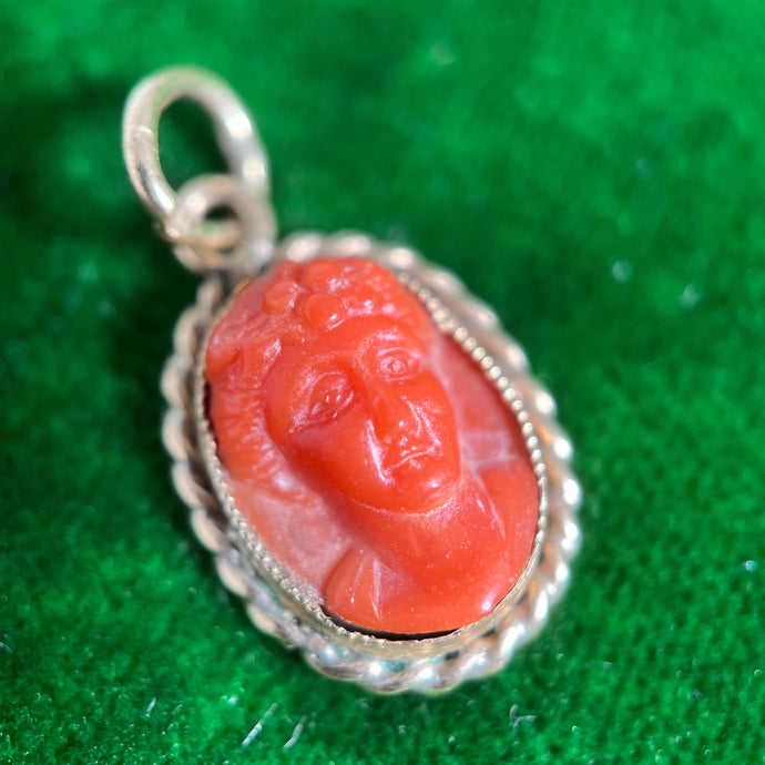 Late 19th c. 9k Gold Red Coral Cameo Charm