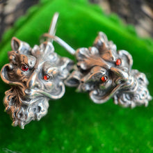 Load image into Gallery viewer, c. 1900s Sterling Silver Green Man Earrings | Converted from Cufflinks