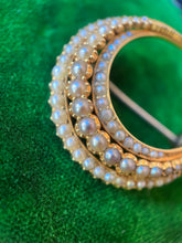 Load image into Gallery viewer, Victorian 15k Gold Pearl Crescent Moon Brooch