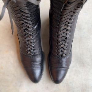 c. 1910s Black Lace Up Boots | Approx Sz 8