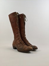 Load image into Gallery viewer, 1900s-1910s Tall Brown Lace Up Boots | Approx Sz 7.5