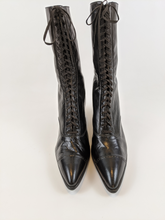 Load image into Gallery viewer, 1920s Black Lace Up Louis Heel Boots | Approx Sz 6.5-7