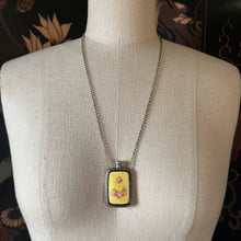 Load image into Gallery viewer, Art Deco Silver Guilloche Enamel Yellow Perfume Bottle Necklace