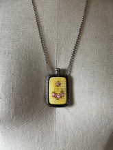 Load image into Gallery viewer, Art Deco Silver Guilloche Enamel Yellow Perfume Bottle Necklace