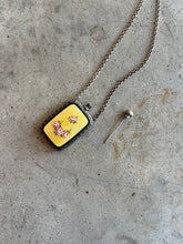 Load image into Gallery viewer, Art Deco Silver Guilloche Enamel Yellow Perfume Bottle Necklace