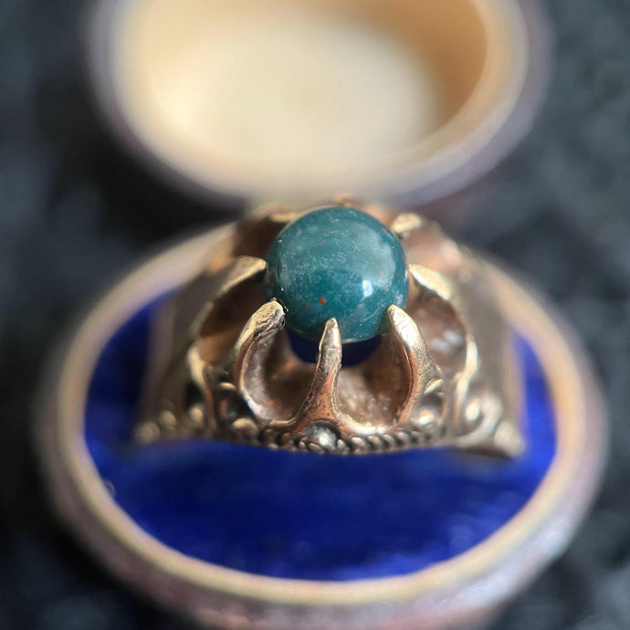 12k Gold Bloodstone Belcher Ring | Antique Victorian Jewelry