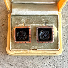 Load image into Gallery viewer, c. 1870s Gold Filled Carved Onyx Earrings