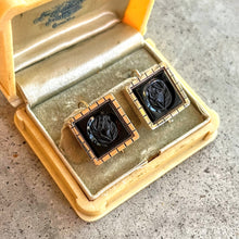 Load image into Gallery viewer, c. 1870s Gold Filled Carved Onyx Earrings