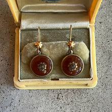 Load image into Gallery viewer, c. 1940s Carnelian Marcasite Flower Earrings
