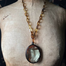 Load image into Gallery viewer, c. 1890s Faux Tortoise Shell Slide Locket + Chain