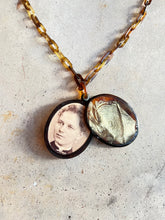 Load image into Gallery viewer, c. 1890s Faux Tortoise Shell Slide Locket + Chain