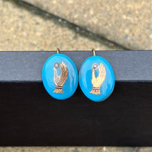 Load image into Gallery viewer, 19th c. Blue Enamel 14k Gold Hand Earrings