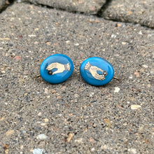 Load image into Gallery viewer, 19th c. Blue Enamel 14k Gold Hand Earrings