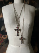 Load image into Gallery viewer, 19th c. Sterling Silver Scottish Granite + Gemstone Cross Pendant