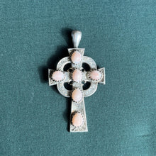 Load image into Gallery viewer, 19th c. Silver Cross + Pink Shells Pendant