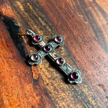 Load image into Gallery viewer, 19th c. Sterling Silver Scottish Granite + Gemstone Cross Pendant