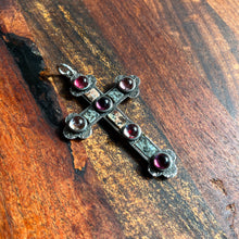 Load image into Gallery viewer, 19th c. Sterling Silver Scottish Granite + Gemstone Cross Pendant