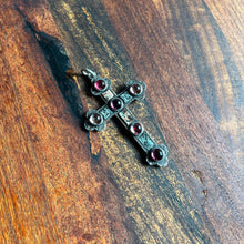 Load image into Gallery viewer, 19th c. Sterling Silver Scottish Granite + Gemstone Cross Pendant