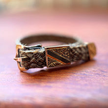 Load image into Gallery viewer, c. 1860s-1880s Woven Hair + 14k Buckle Ring