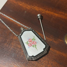 Load image into Gallery viewer, Art Deco Silver Guilloche Enamel Perfume Bottle Necklace