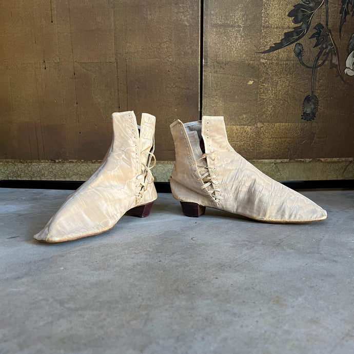 c. 1840s-1860s Moire Silk Side Lacing Boots