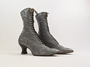 1920s Grey Lace Up Louis Heel Boots | Approx Size 7