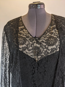 1930s Black Lace Long Sleeve Evening Gown