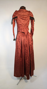 1880s Orange and Black Silk Gown